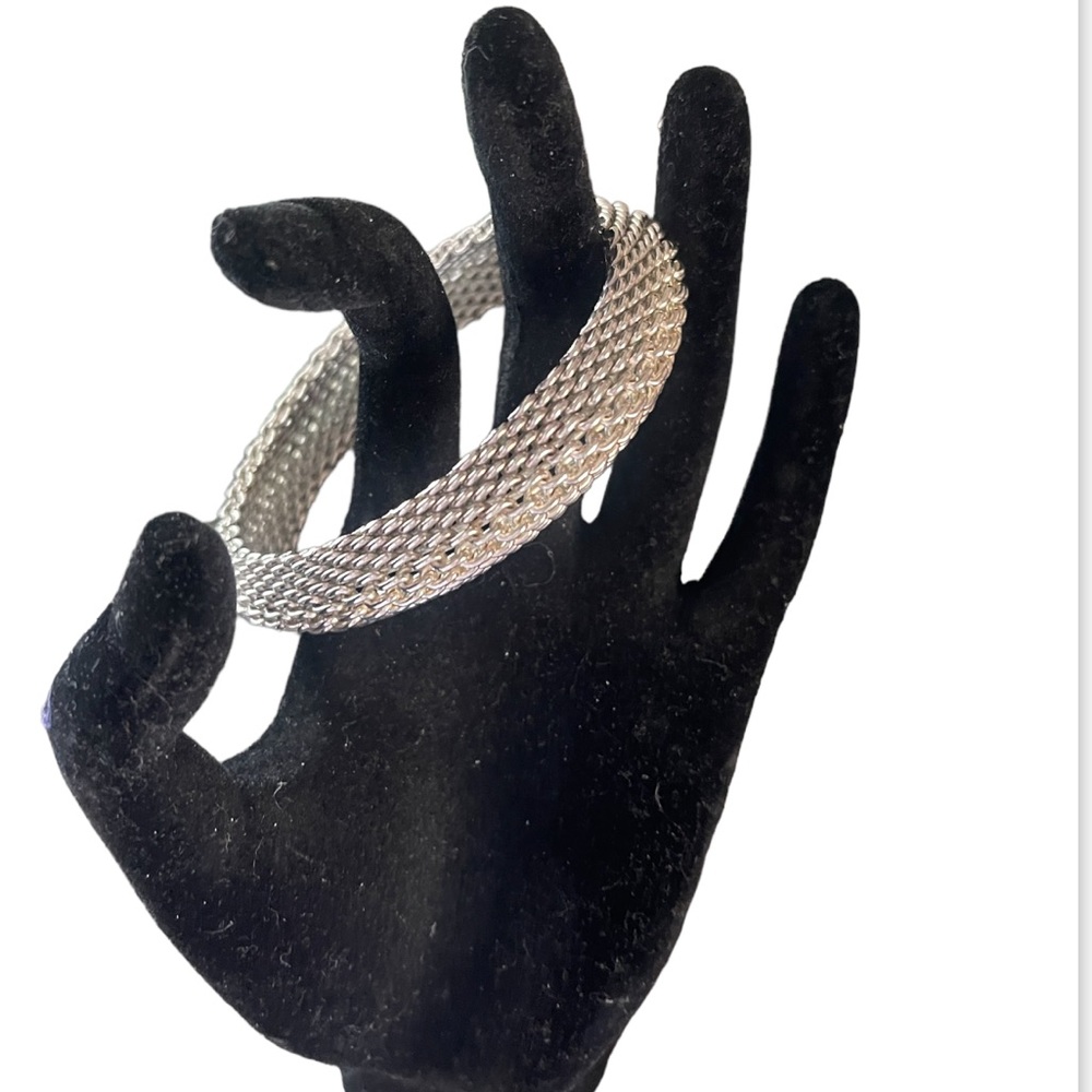 STERLING SILVER LUXURY LARGE BOLD MESH BRACELET - Picture 5 of 8